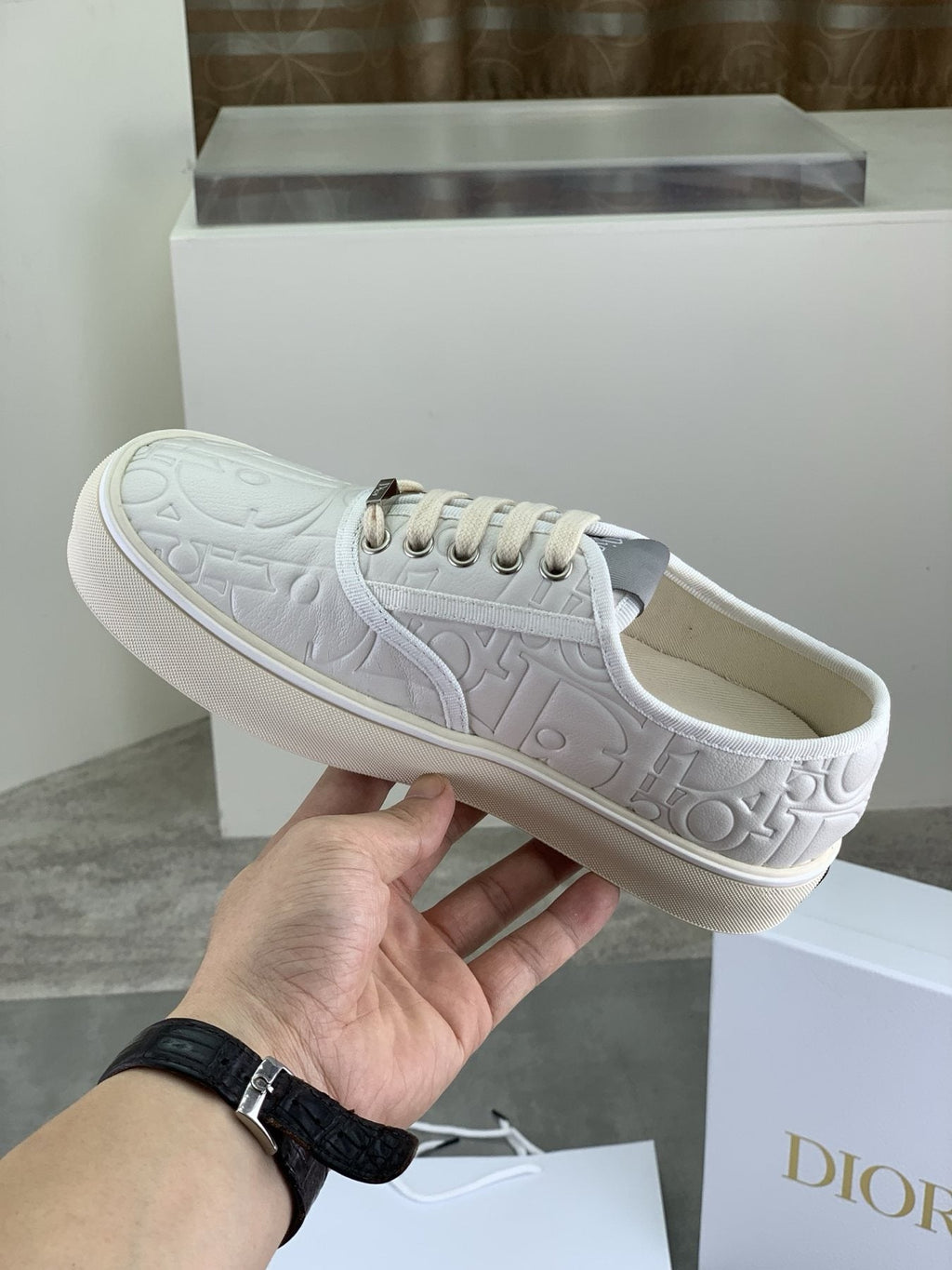 Dior White Embossed Low-Top Sneakers — model