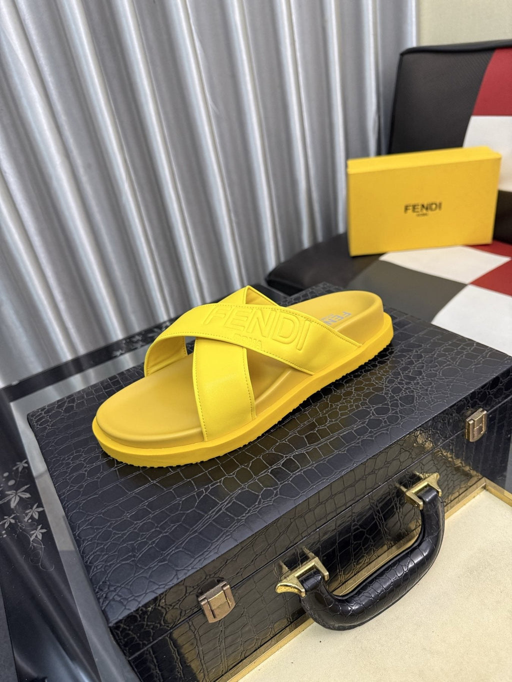 Fendi Embossed Cross-Strap Slide Sandals — front