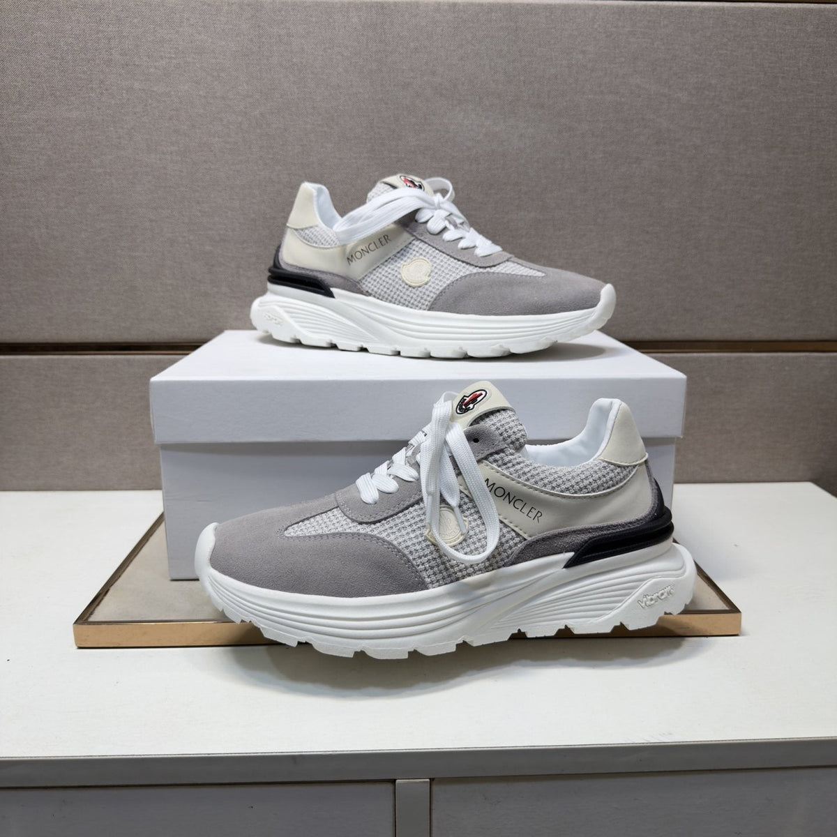 Moncler Mixed-Material Low-Top Sneakers — side