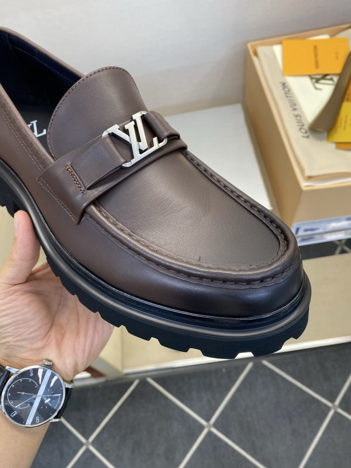 Louis Vuitton Metal Logo Loafers — detail