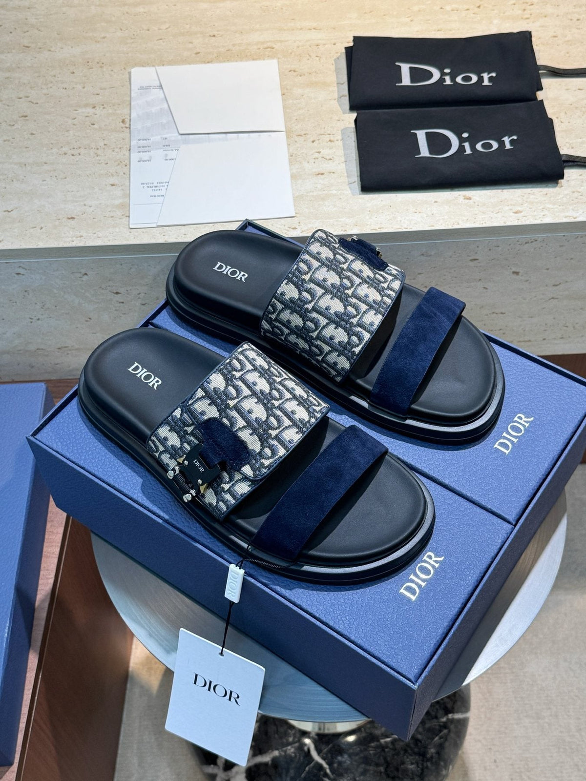 Dior Aqua Monogram Slide Sandals — front