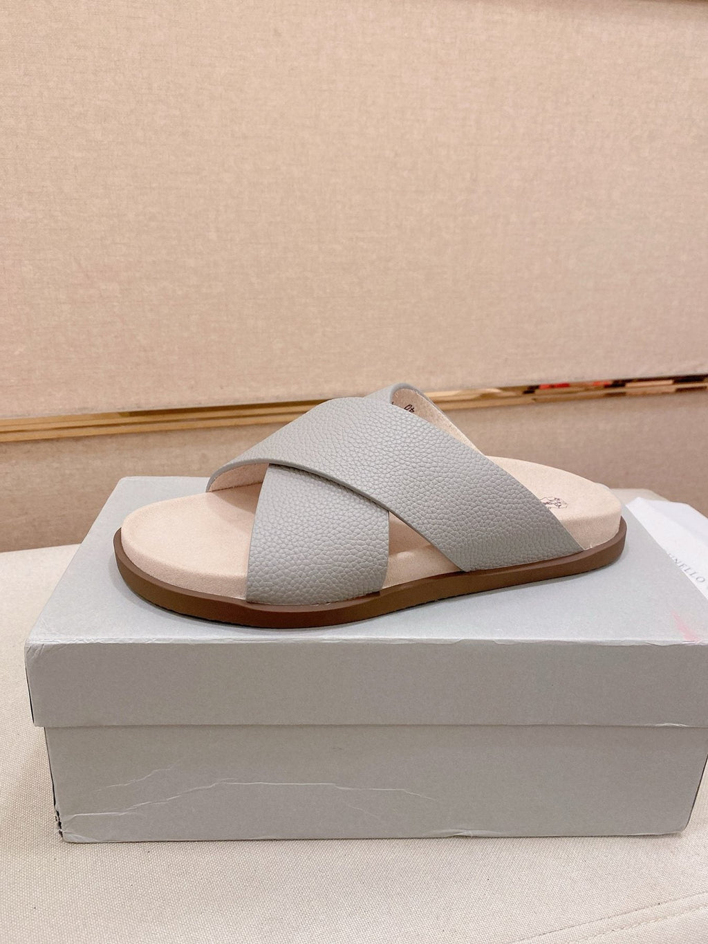 Brunello Cucinelli Cross-Strap Slide Sandals — front