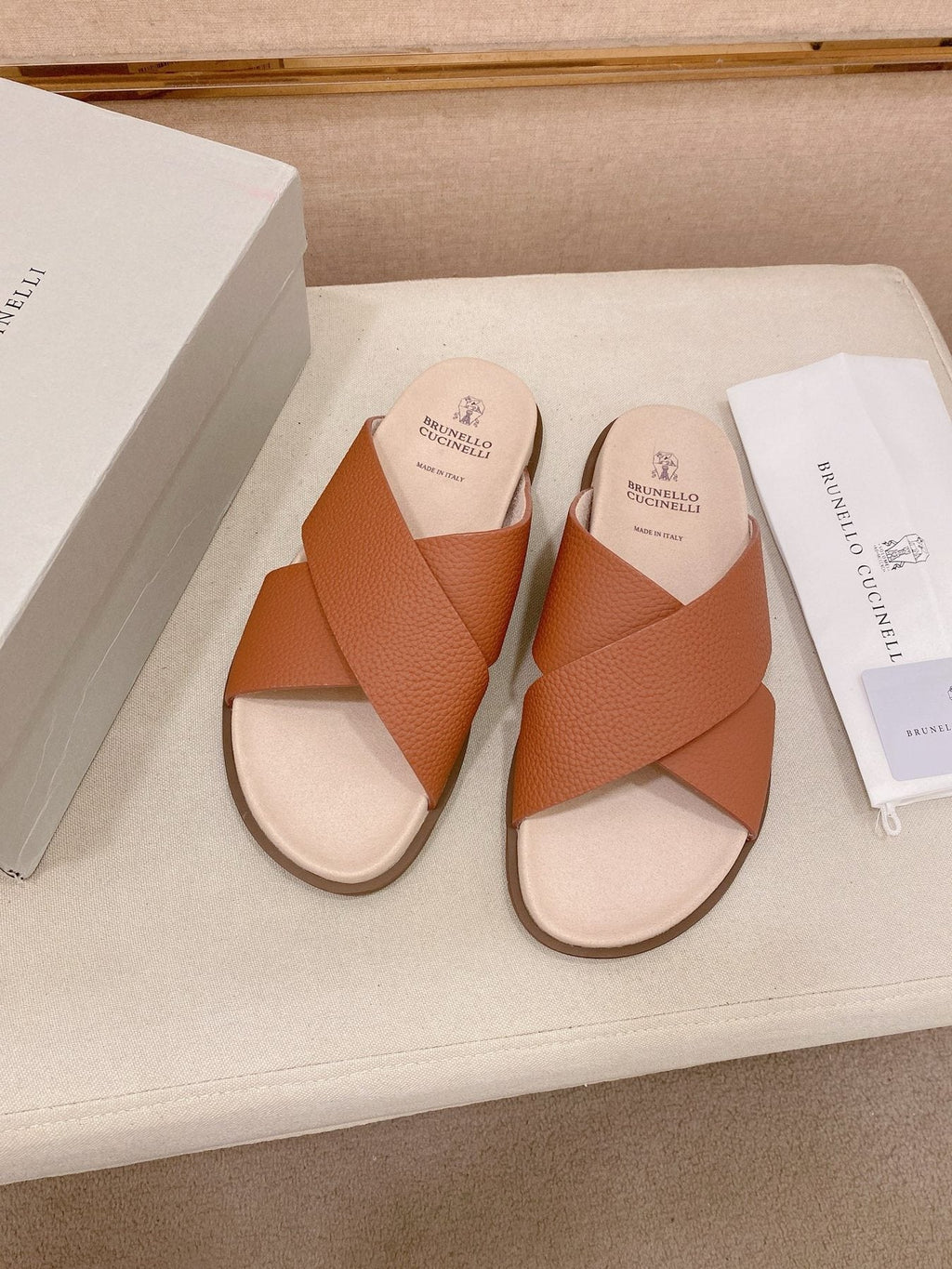 Brunello Cucinelli Cross-Strap Slide Sandals — front