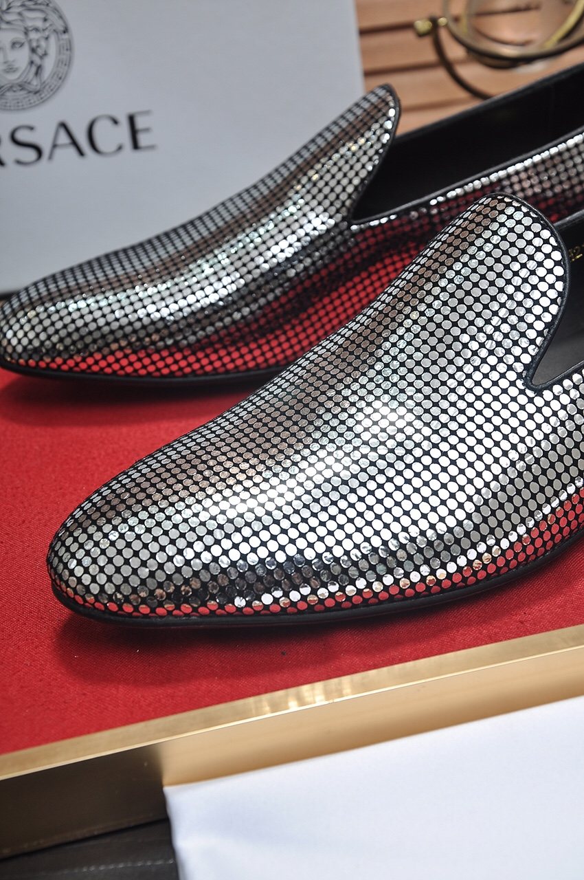 Versace Silver and Black Pattern Loafers — detail
