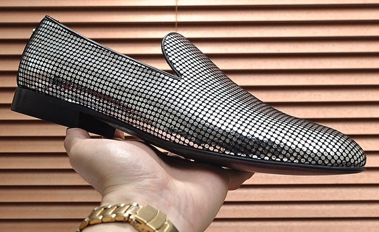 Versace Silver and Black Pattern Loafers — hero