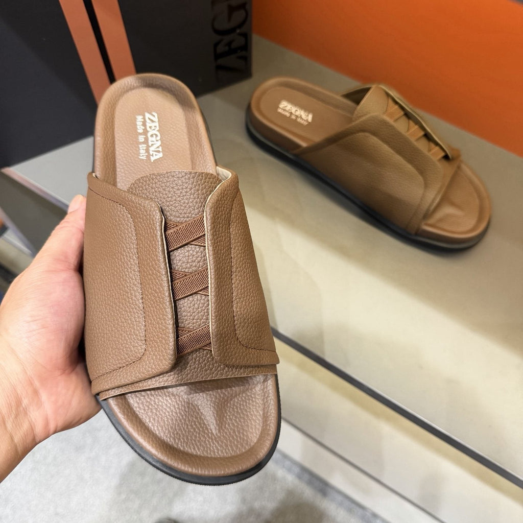 Zegna Lattice Strap Slide Sandals — model