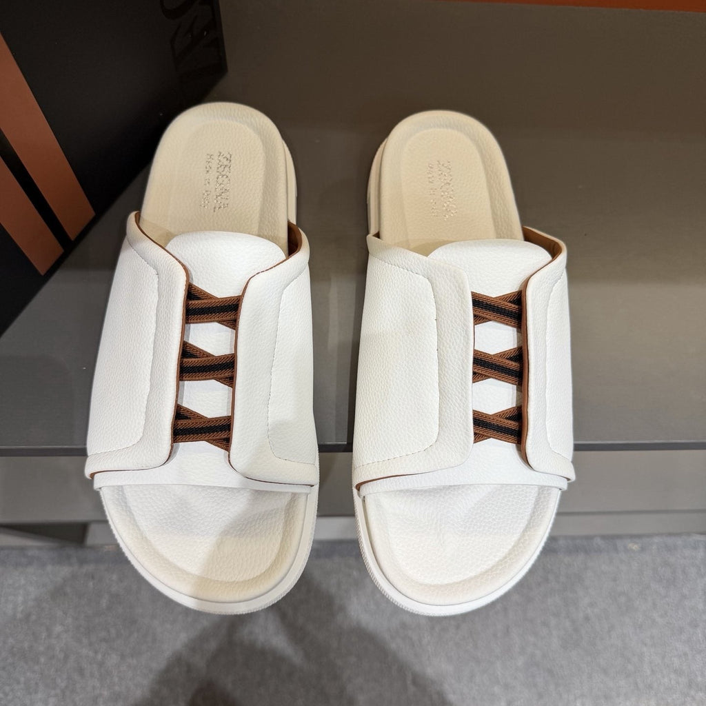 Zegna Lattice Strap Slide Sandals — front