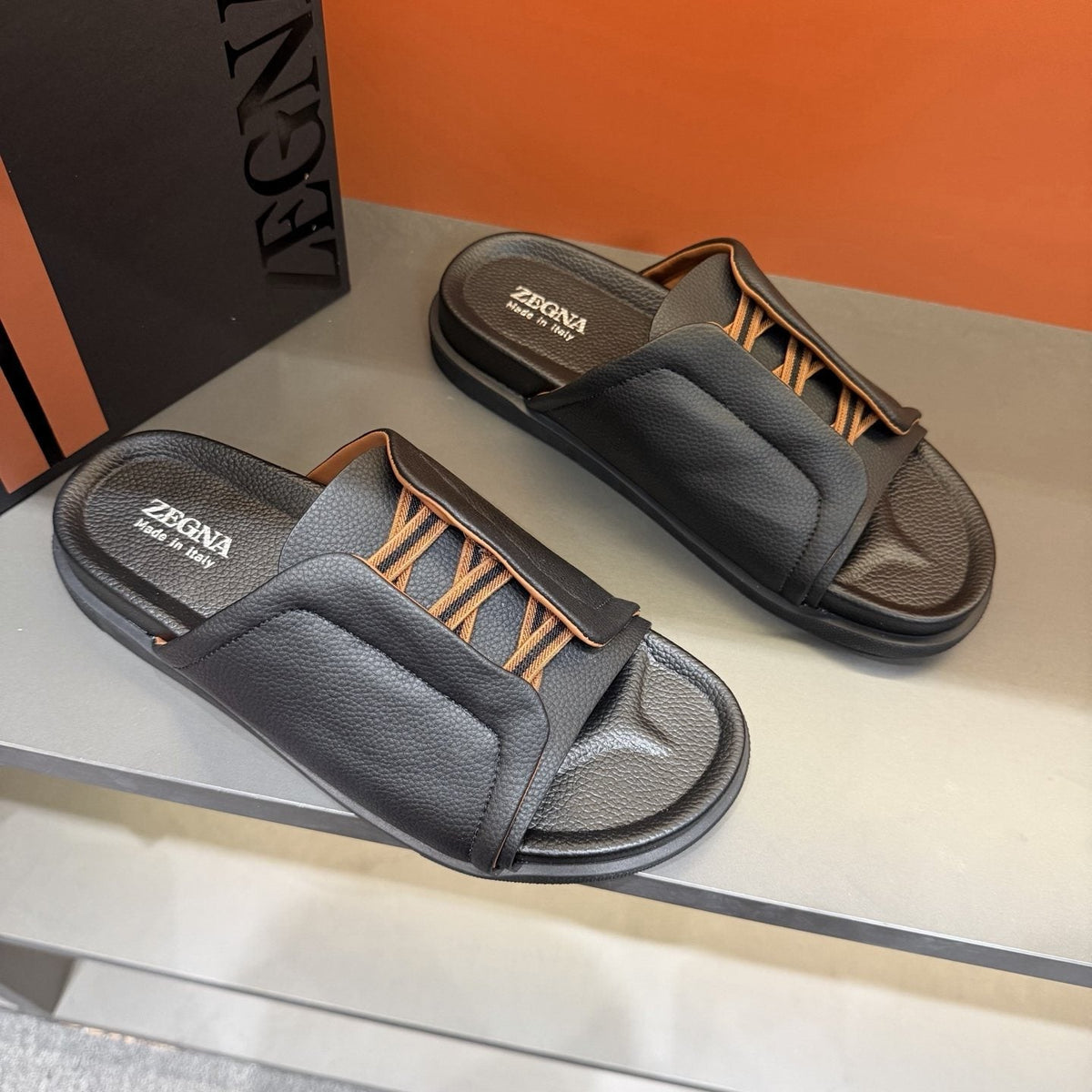 Zegna Lattice Strap Slide Sandals — hero