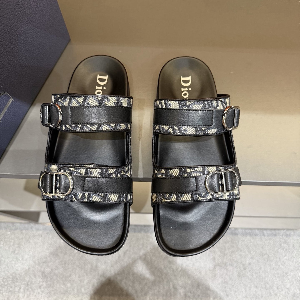 Dior Patterned Double-Strap Slide Sandals — front