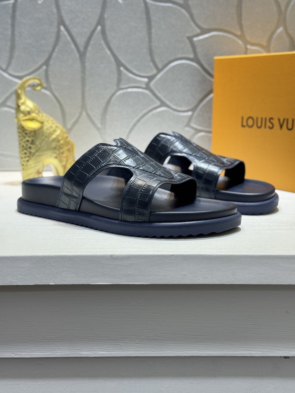 Louis Vuitton Embossed Strap Slide Sandals — front