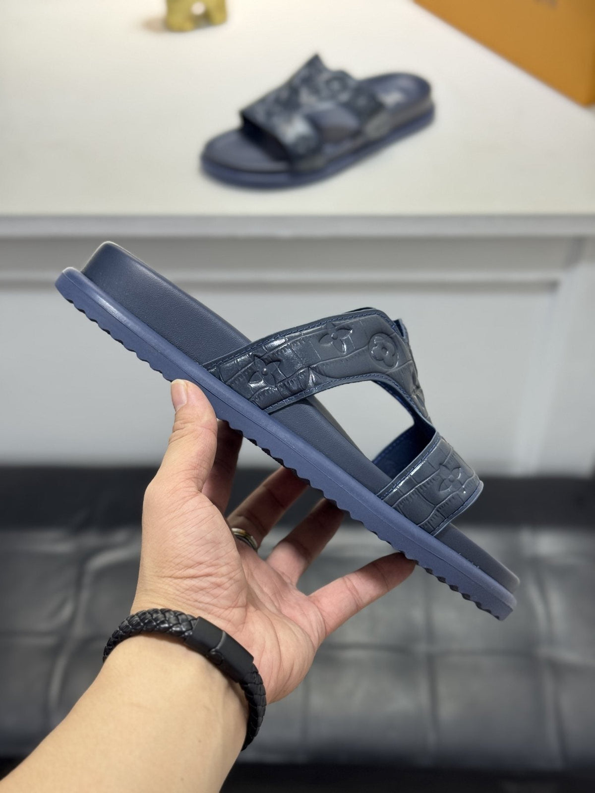Louis Vuitton Embossed Strap Slide Sandals — side