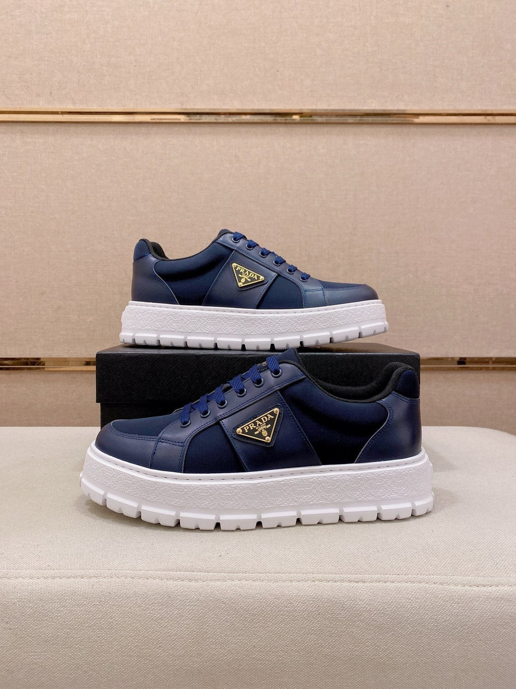 Prada Triangle Plaque Low-Top Sneakers — side
