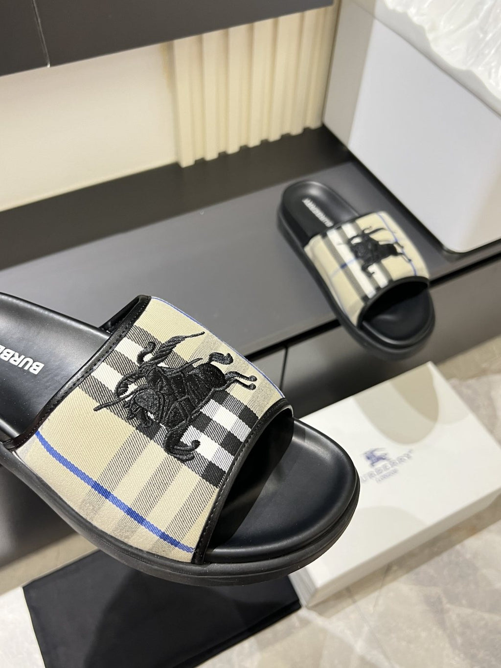 Burberry Plaid Slide Sandals — front