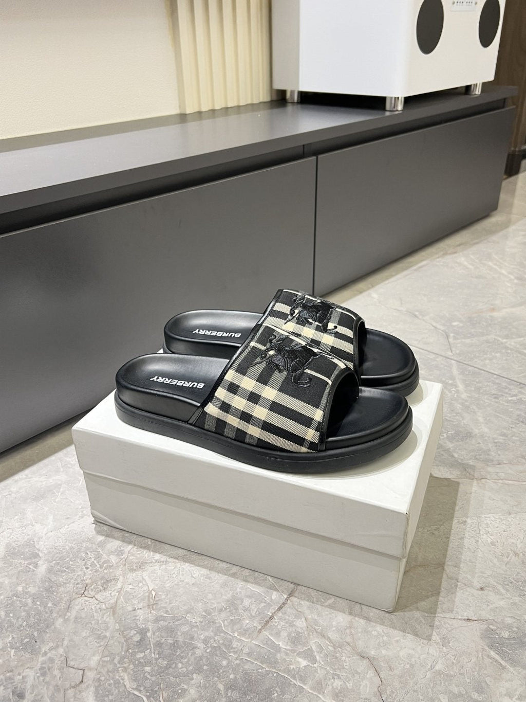 Burberry Plaid Slide Sandals — front