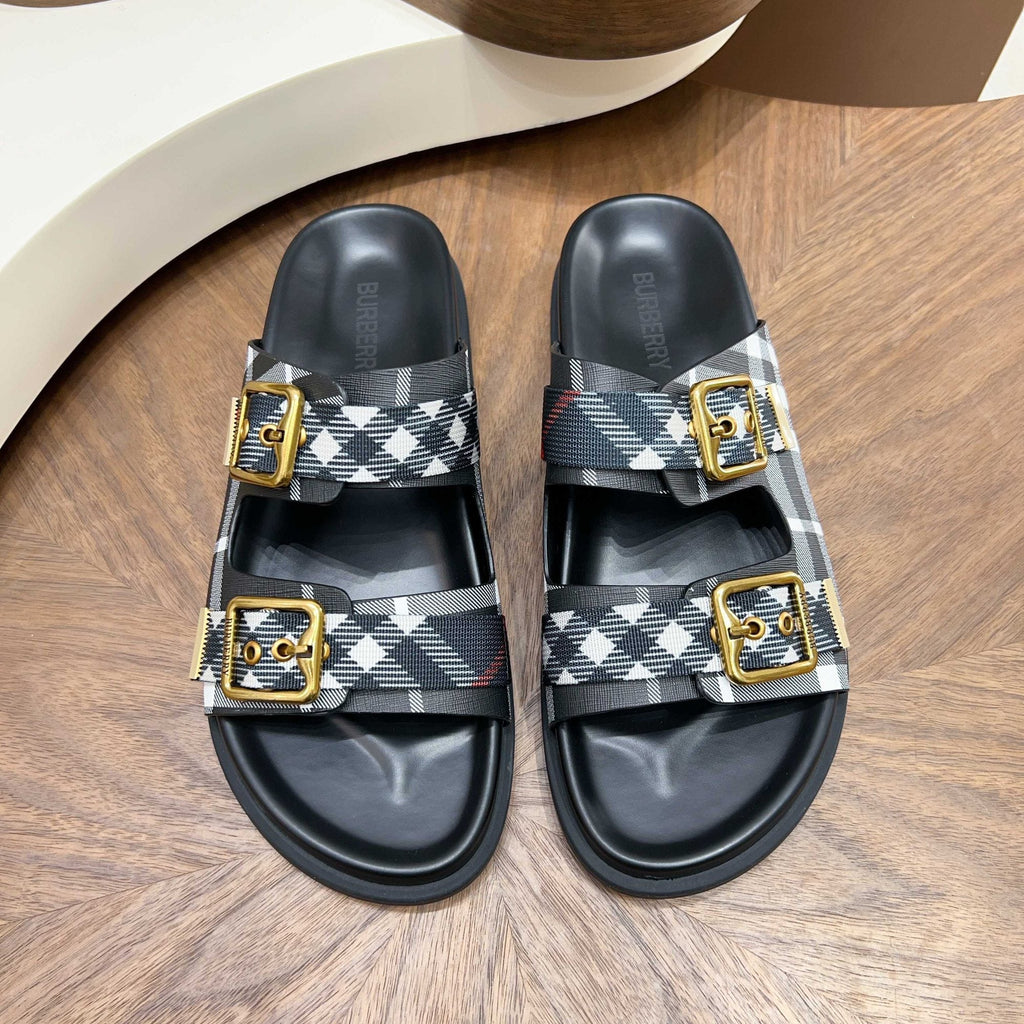 Burberry Plaid Buckle Slide Sandals — hero