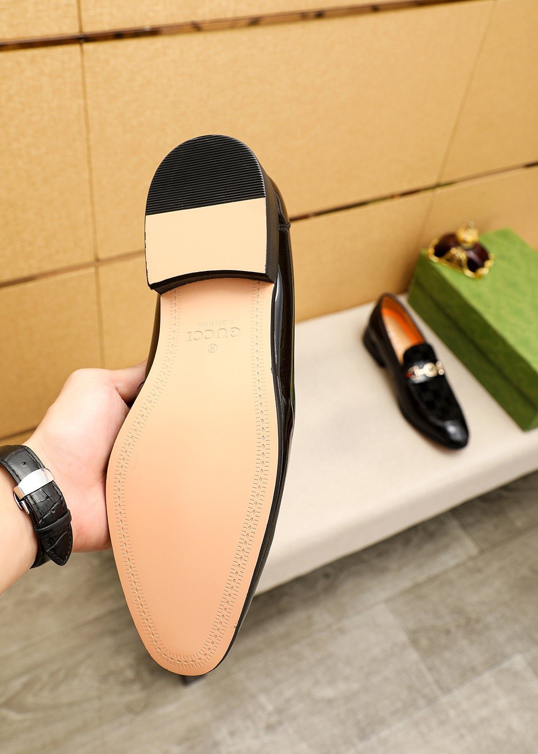 Gucci Patterned Metal Bit Loafers — detail