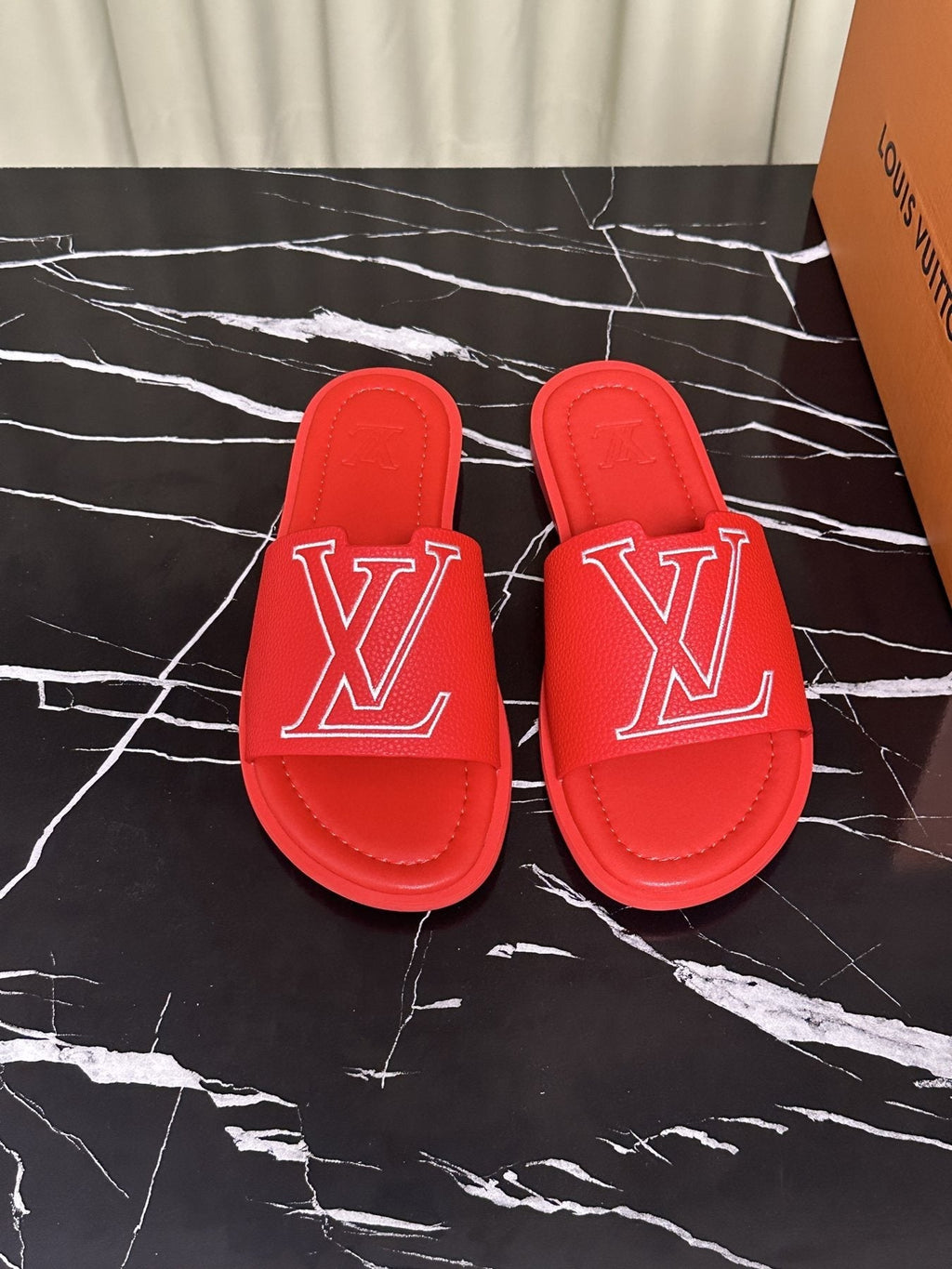 Louis Vuitton Lettered Strap Slide Sandals — front