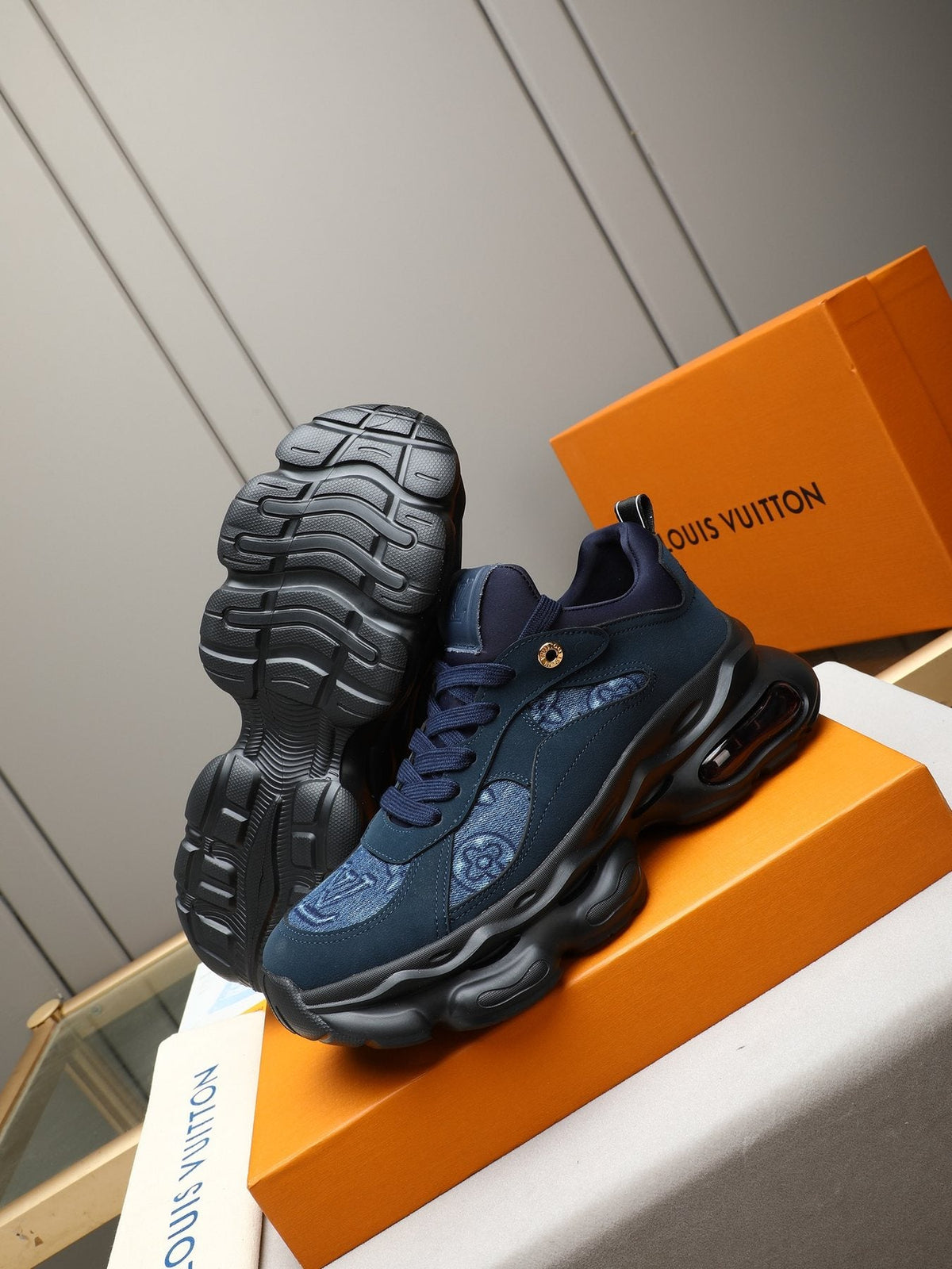 Louis Vuitton Patterned Panel Chunky Sneakers — front