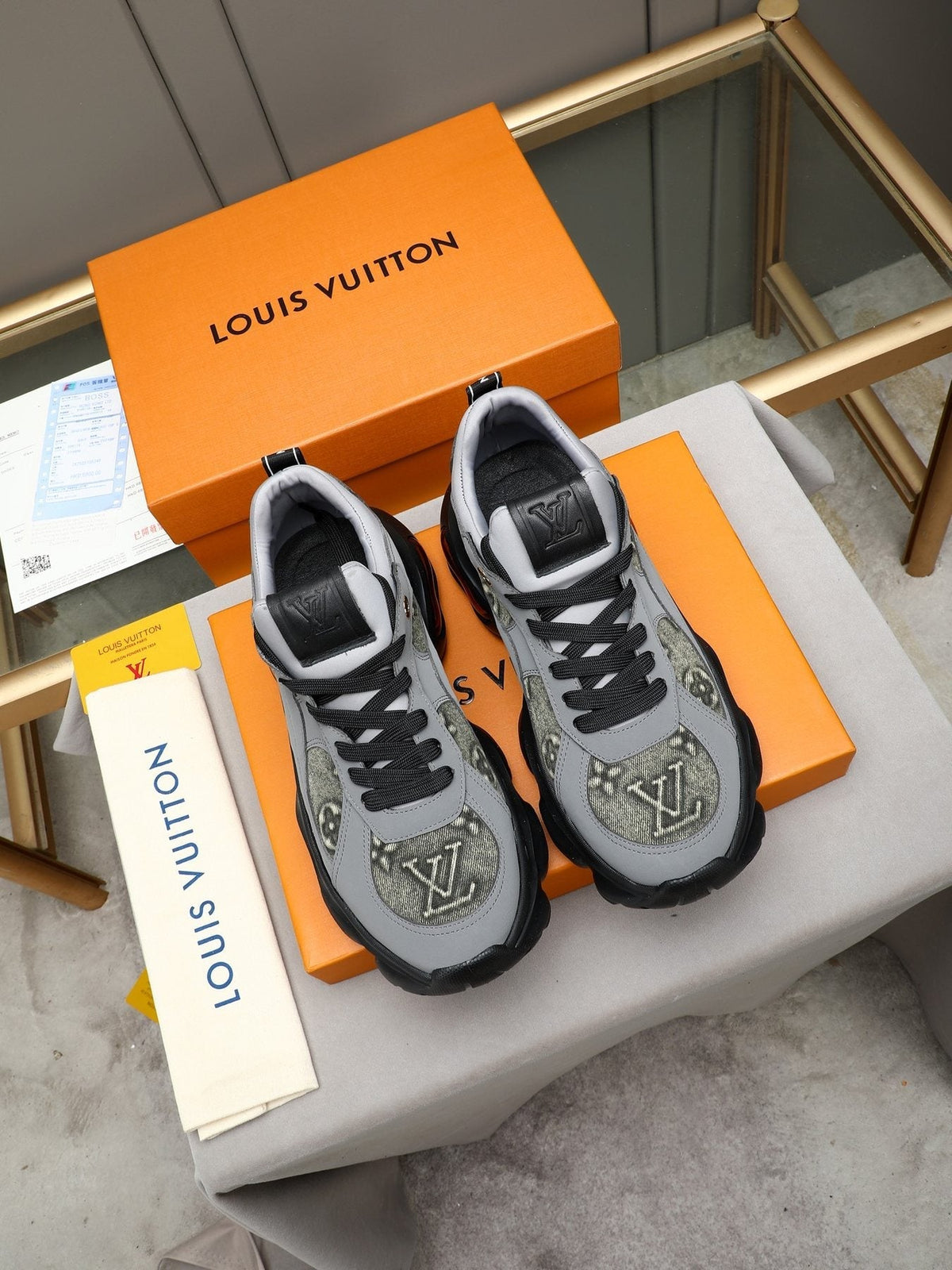 Louis Vuitton Patterned Panel Chunky Sneakers — front