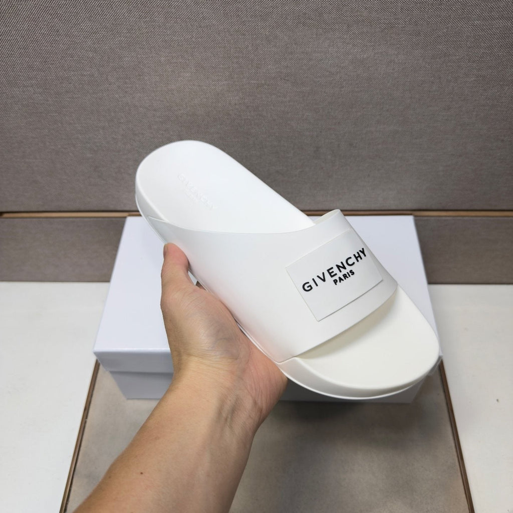 Givenchy Wordmark Patch Slide Sandals — model