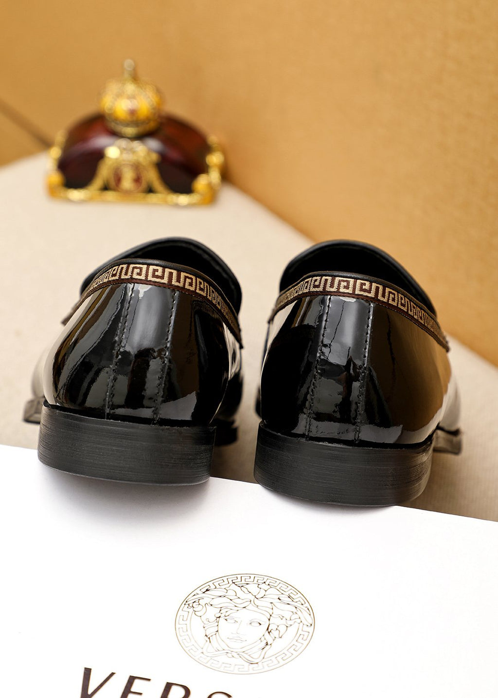 Versace Black Glossy Hardware Loafers — back