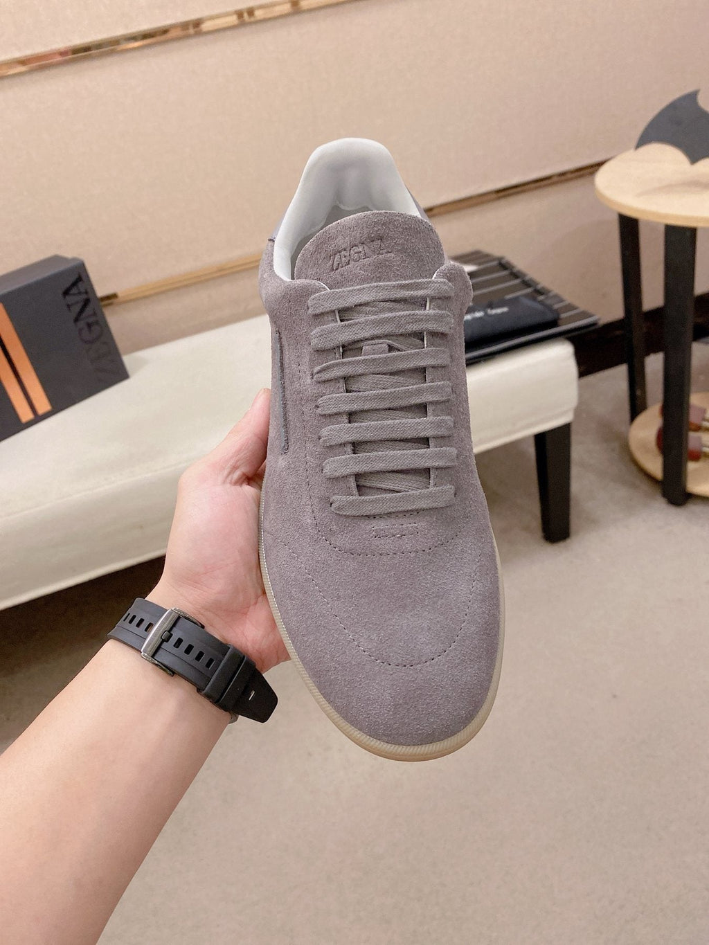 ZEGNA Gray Low-Top Sneakers — front