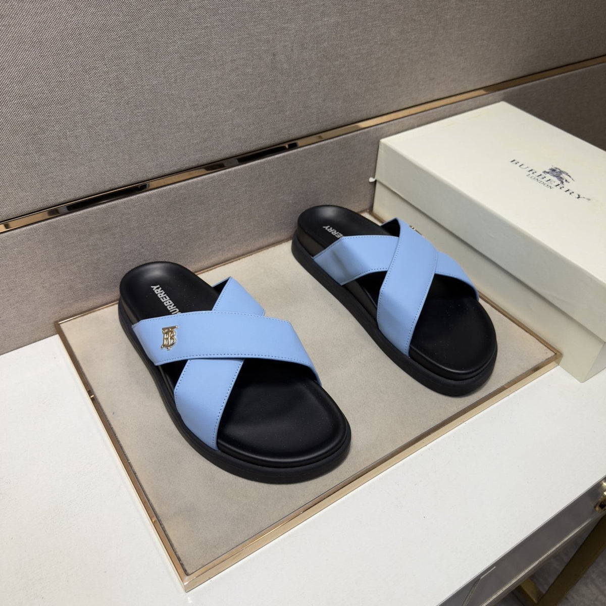 Burberry Cross-Strap Slide Sandals — front