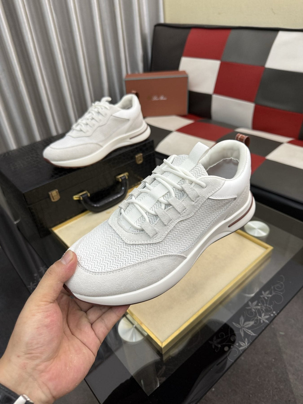 Textured Lace-Up Low-Top Sneakers — model