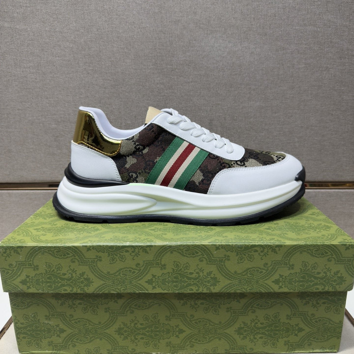 Gucci Black and Gray Stripe Sneakers — side