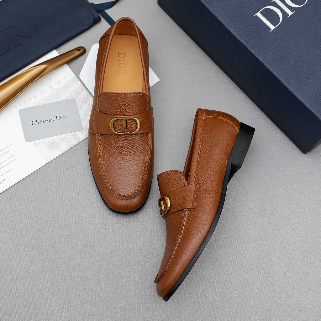 Dior Pebbled Leather Hardware Loafers — front