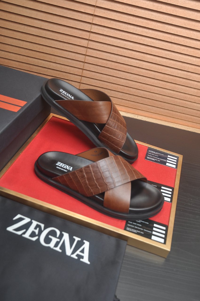 Zegna Cross-Strap Slide Sandals — front