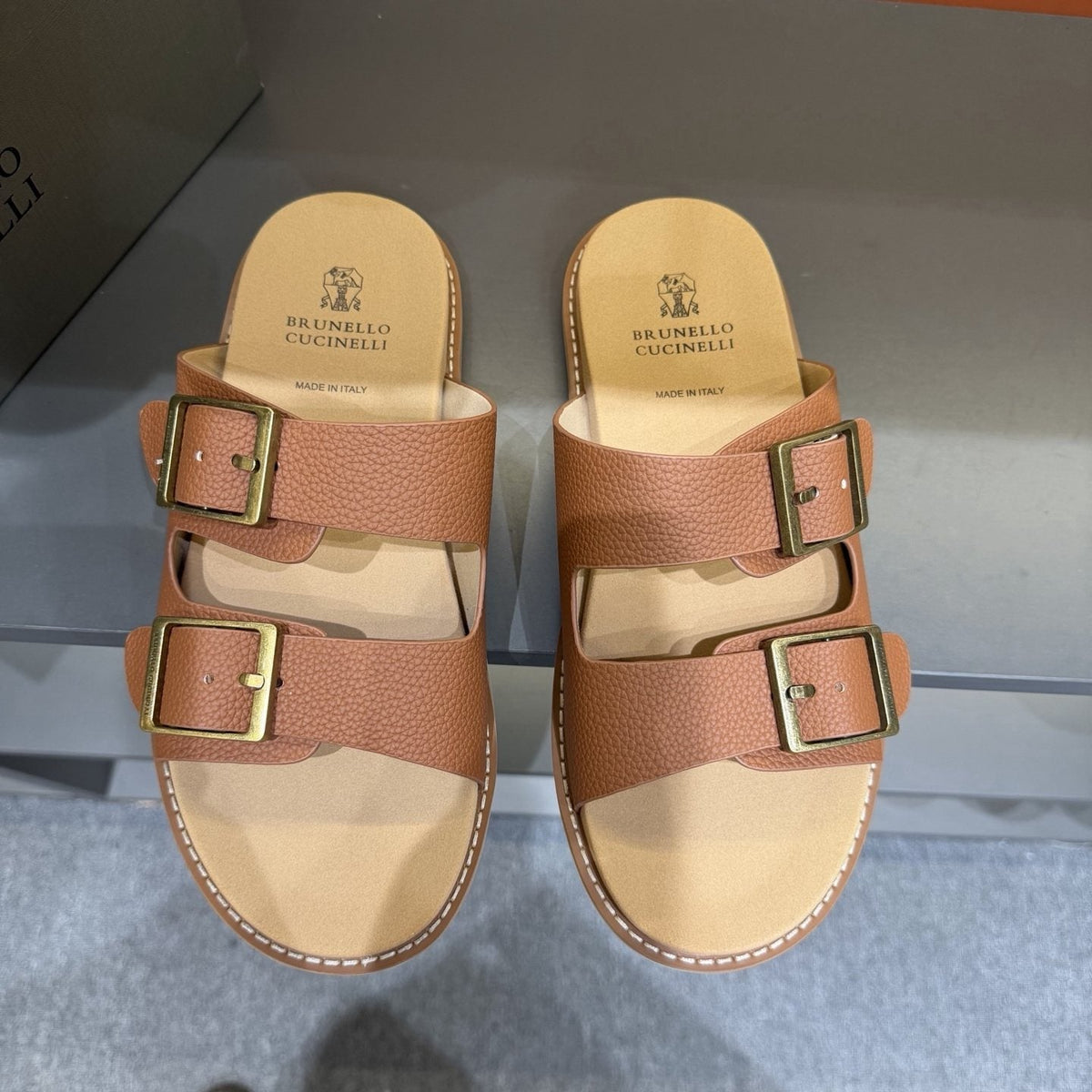 Brunello Cucinelli Double-Buckle Slide Sandals — front