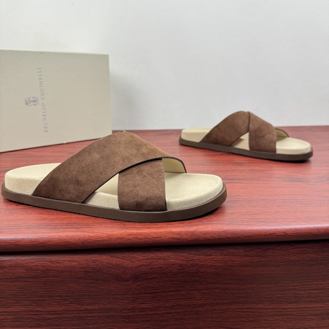 Brunello Cucinelli Cross-Strap Slide Sandals — front