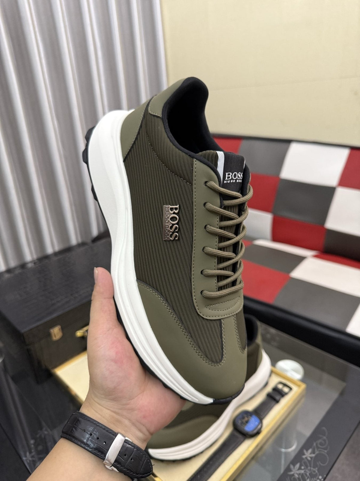 BOSS Mesh-Panel Low-Top Sneakers — side