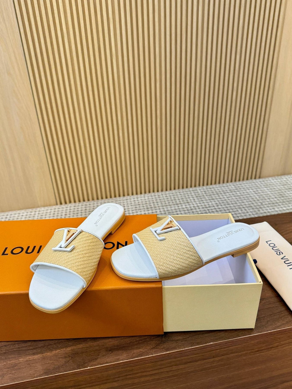 Louis Vuitton Textured Strap Slide Sandals — front