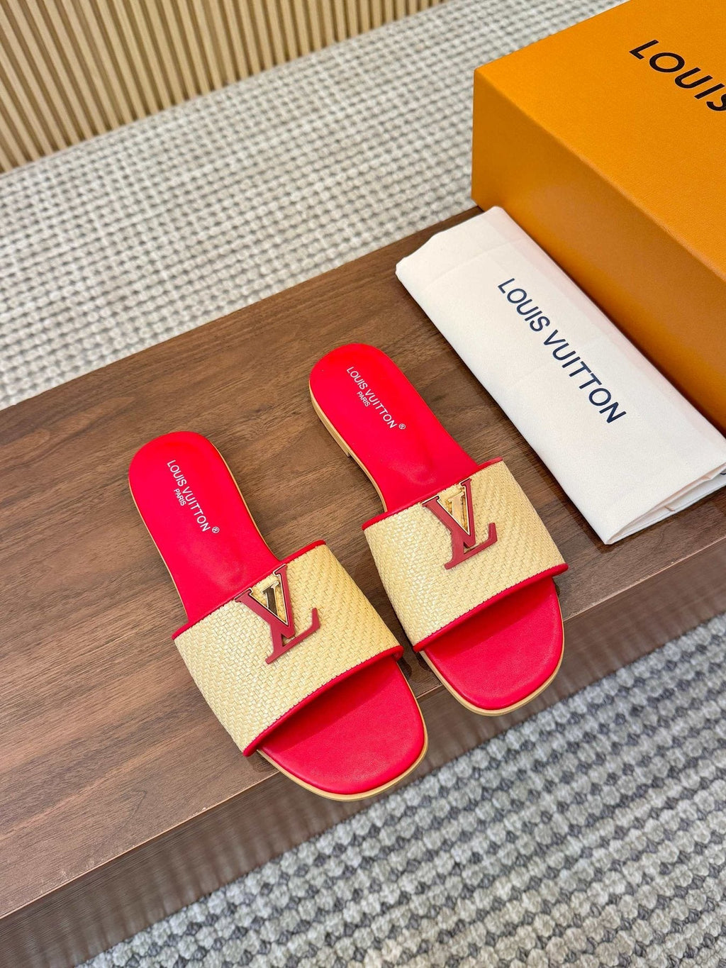 Louis Vuitton Textured Strap Slide Sandals — front