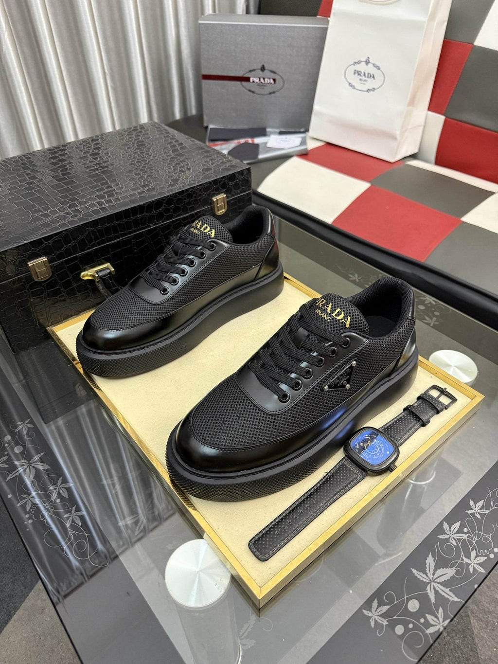 Prada Triangle Badge Low-Top Sneakers — front