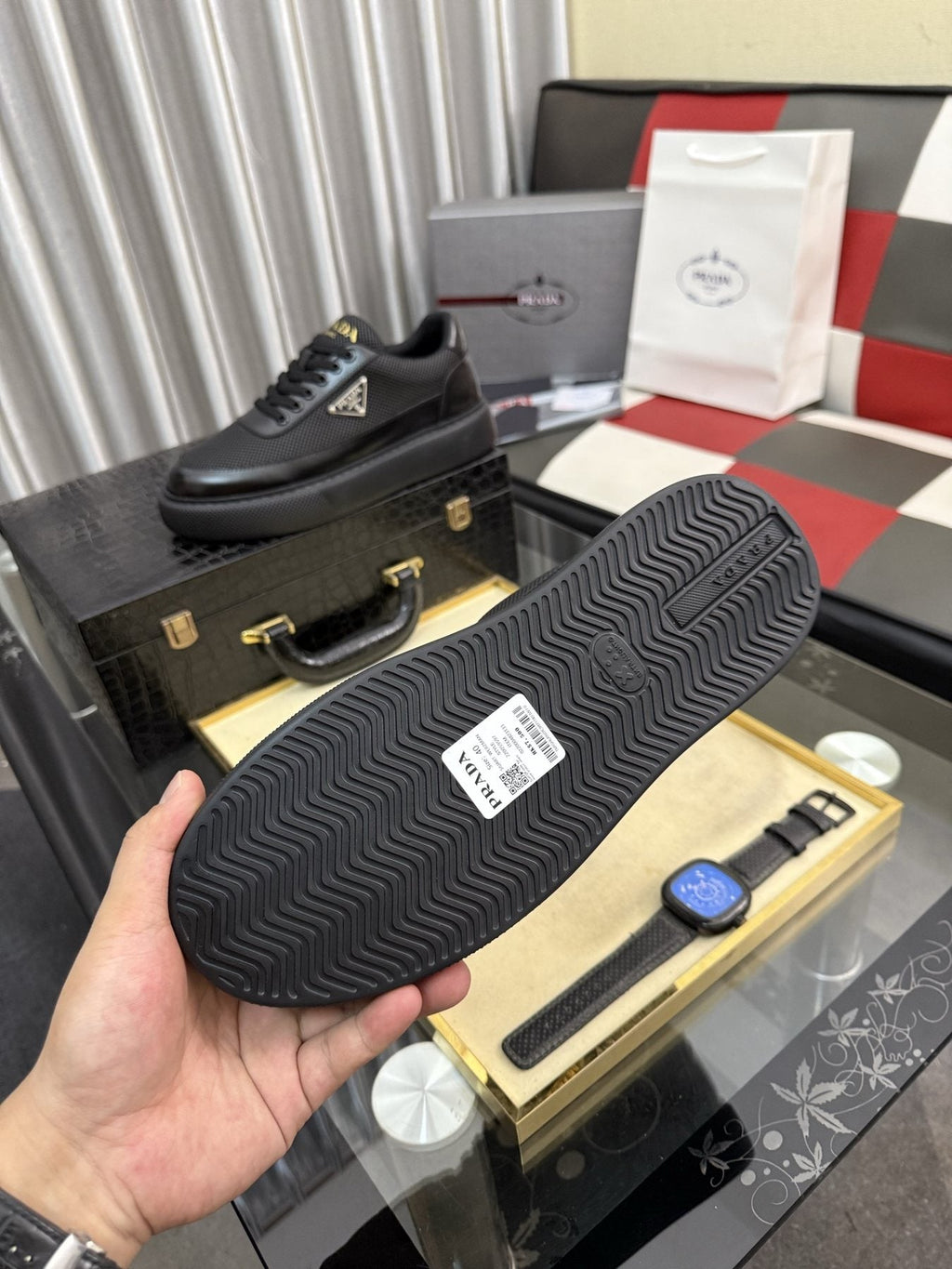 Prada Triangle Badge Low-Top Sneakers — front
