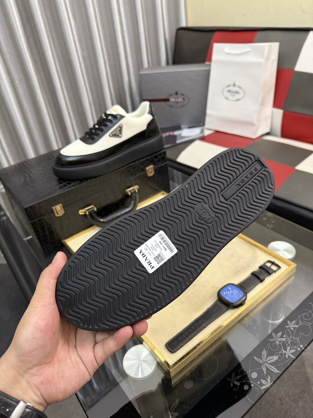 Prada Triangle Badge Low-Top Sneakers — front