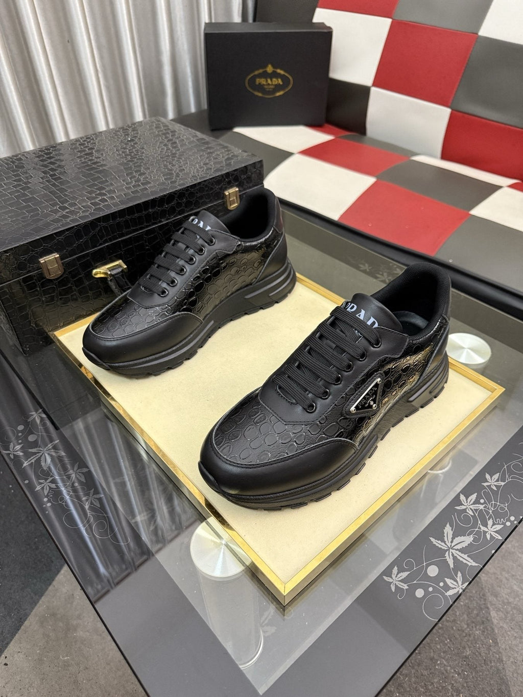 Prada Triangle Badge Low-Top Sneakers — front
