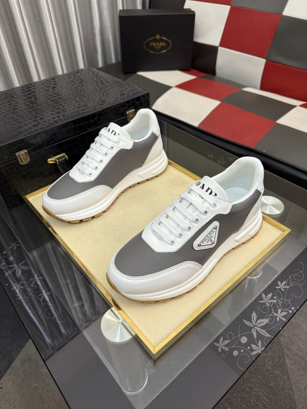 Prada Triangle Badge Low-Top Sneakers — front