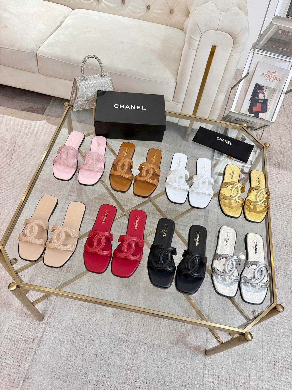 Chanel Embossed Logo Slide Sandals — front