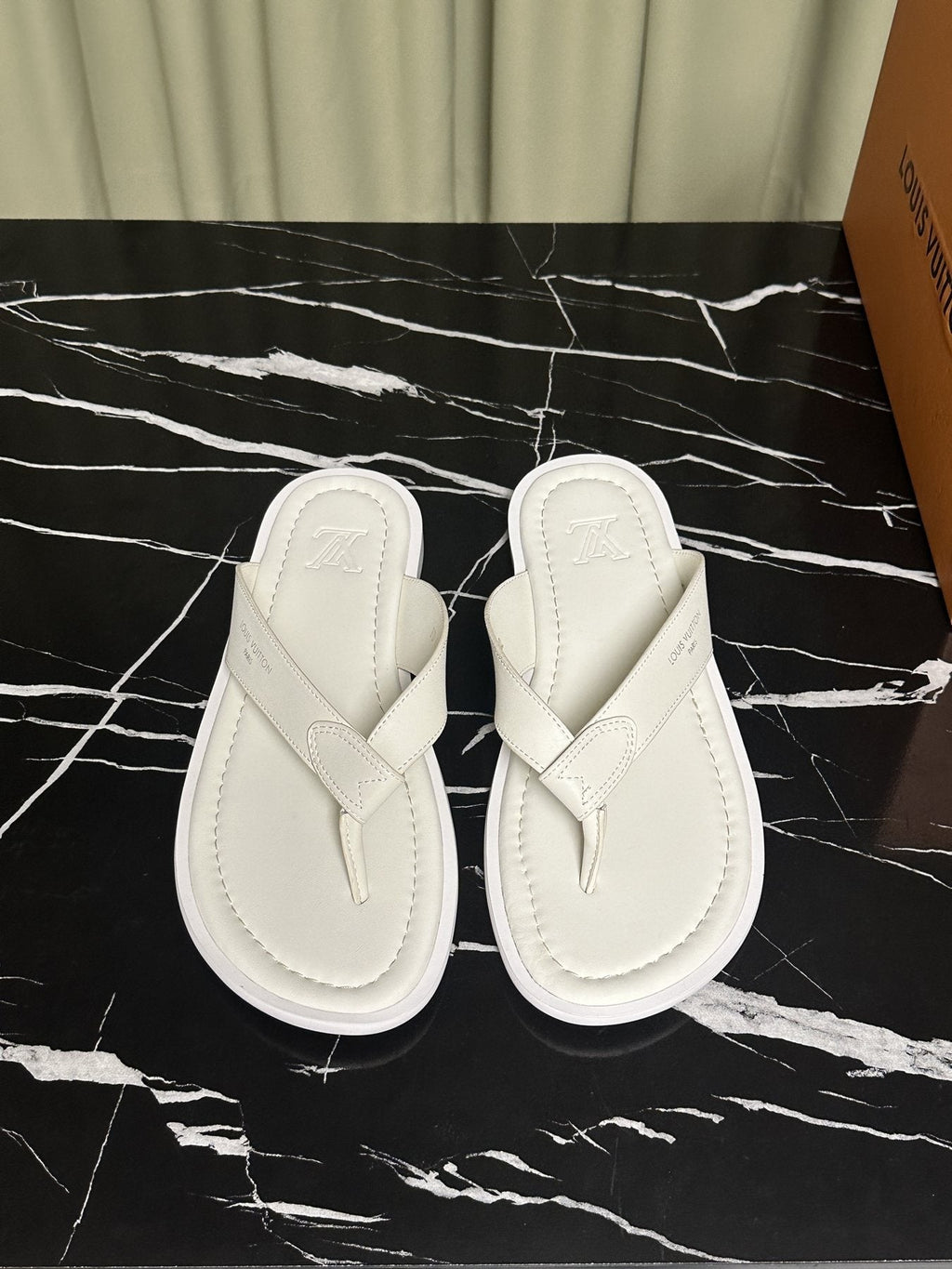 Louis Vuitton Men's Leather Thong Sandals — front