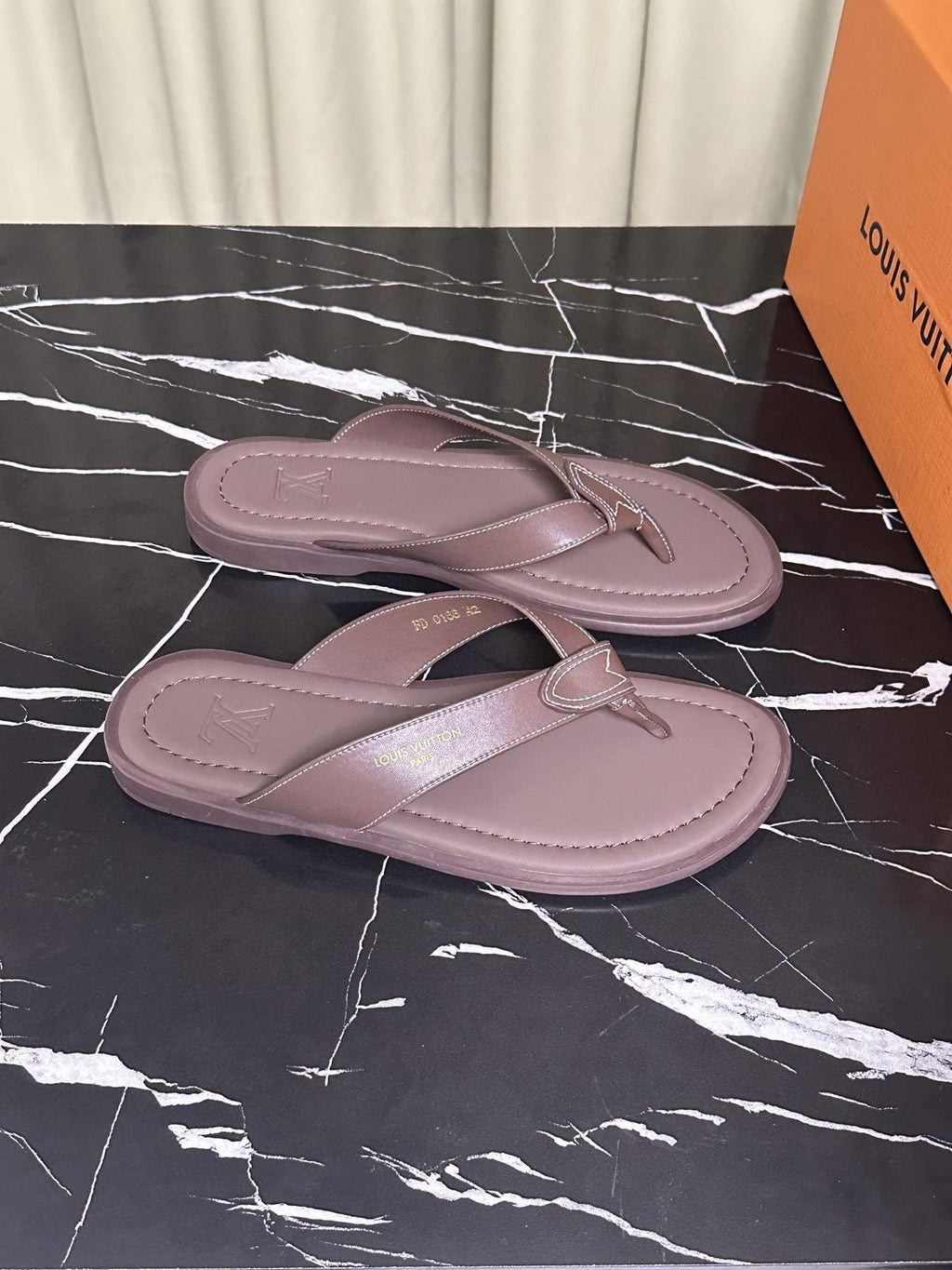 Louis Vuitton Men's Leather Thong Sandals — front