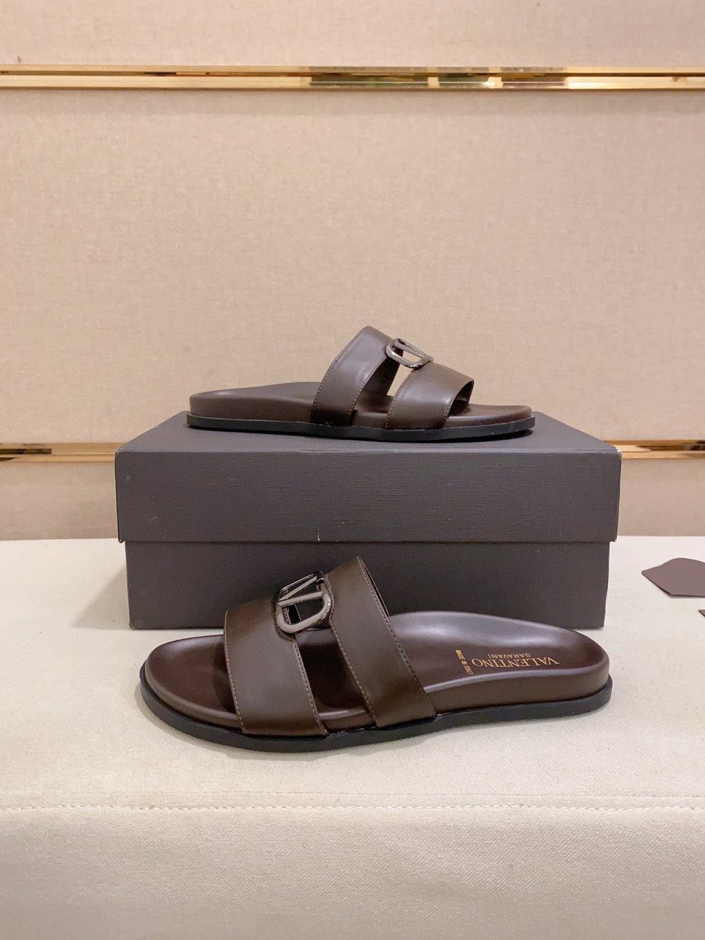 Valentino V-Detail Slide Sandals — front