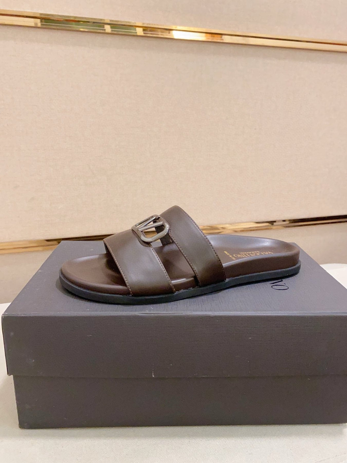 Valentino V-Detail Slide Sandals — front