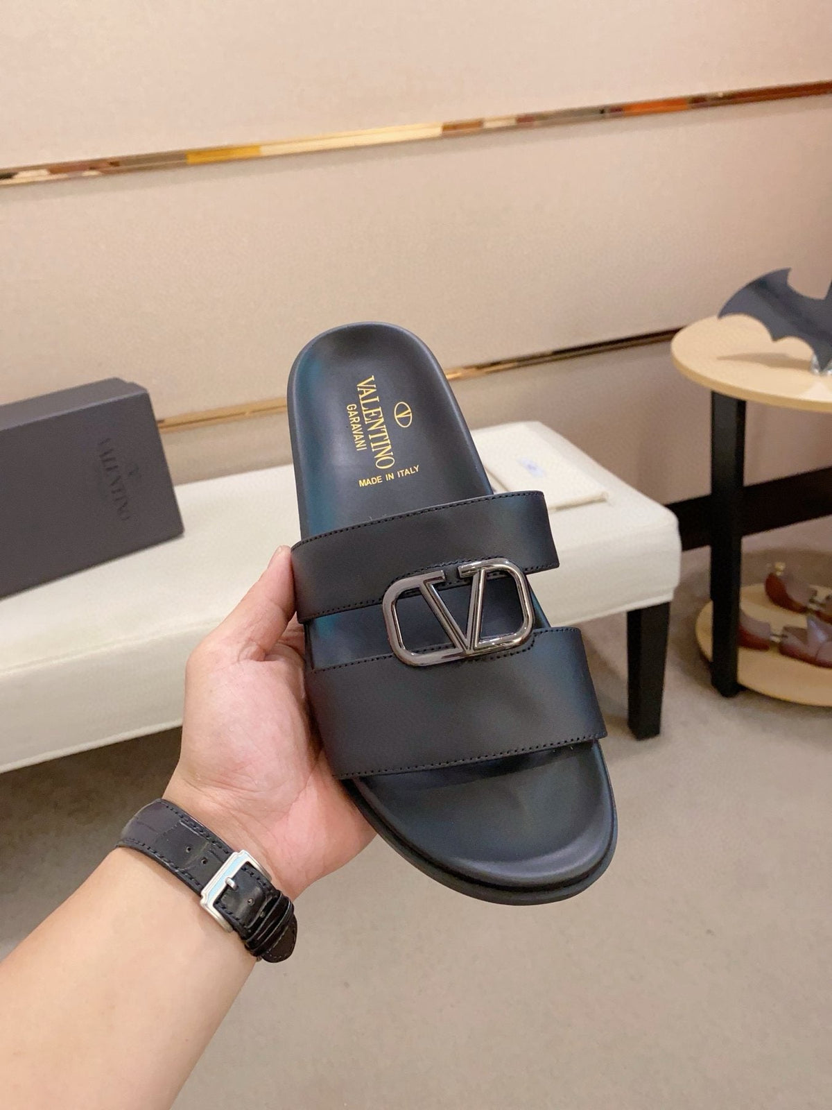 Valentino V-Detail Slide Sandals — side