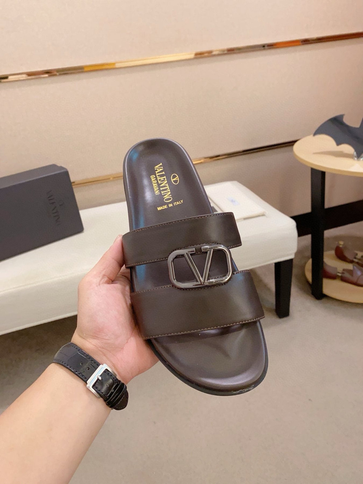 Valentino V-Detail Slide Sandals — front