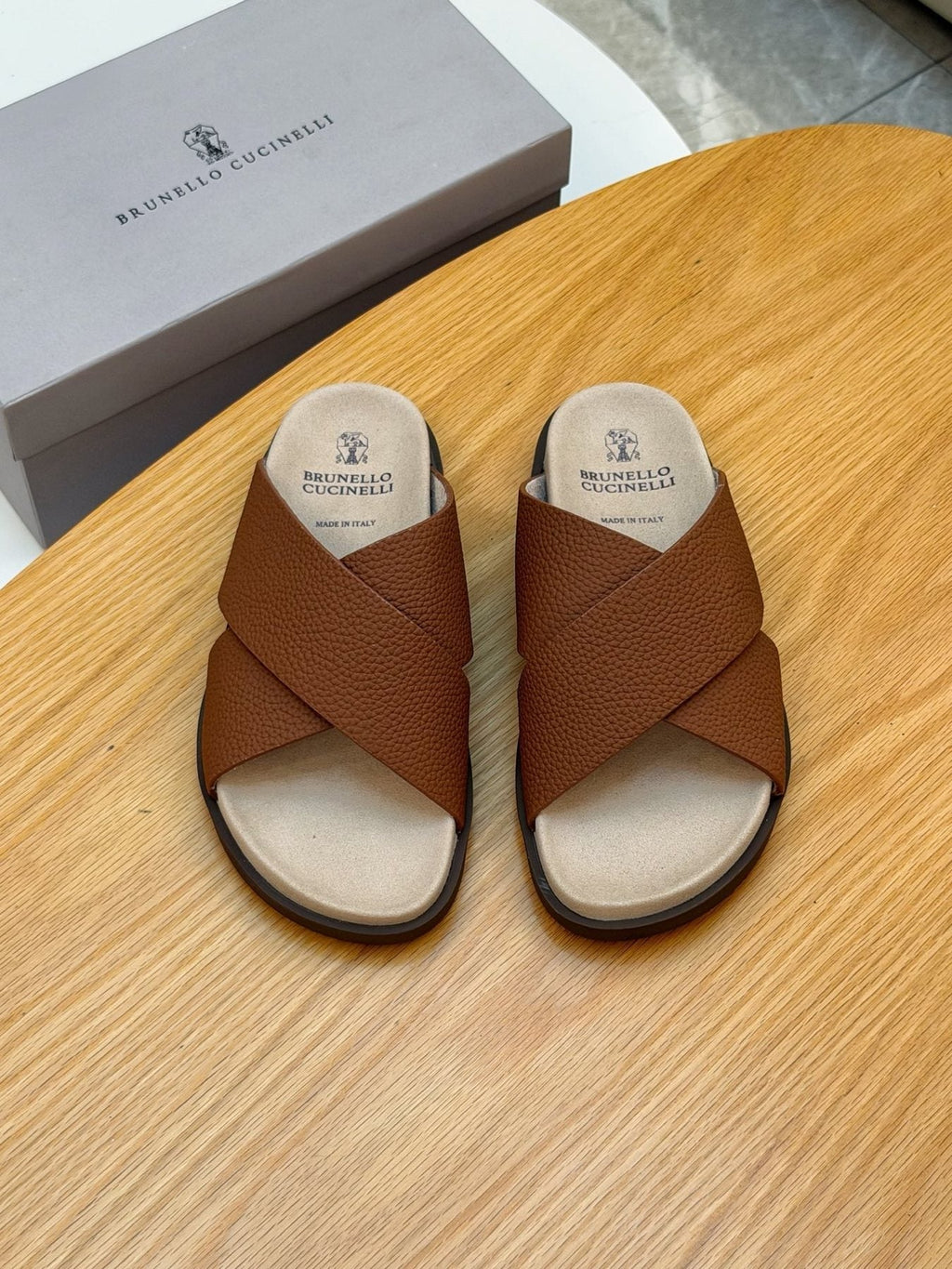 Brunello Cucinelli Crossover Slide Sandals — front