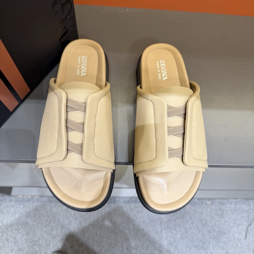 ZEGNA Textured Strap Slide Sandals — front